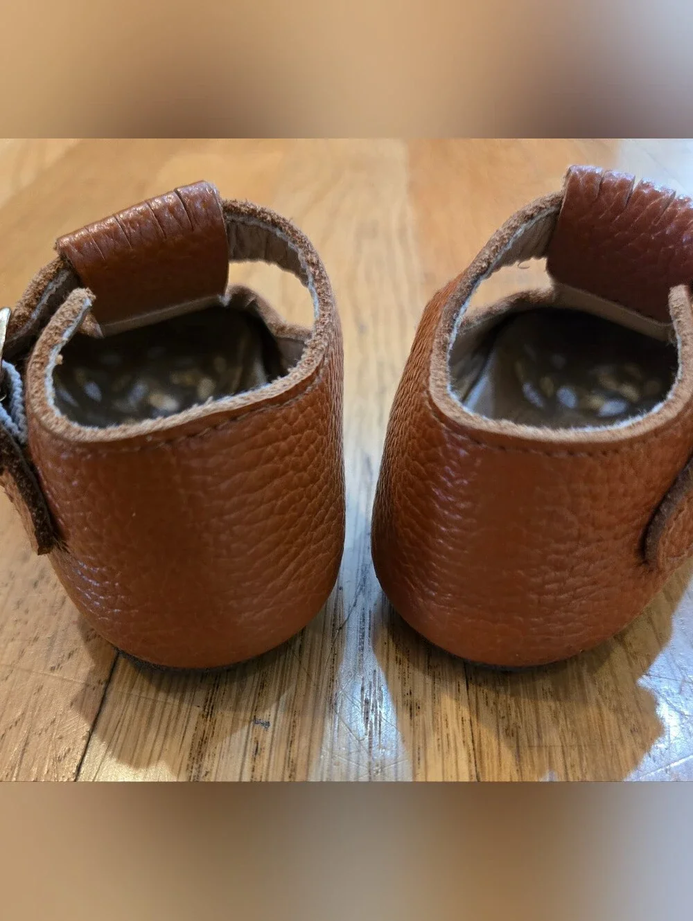 Baby T-Strap Walker Shoes in Tan Leather